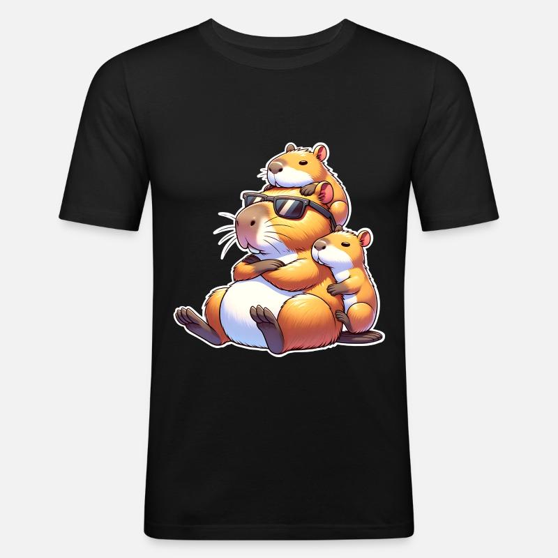 Capybara Papa - Männer Slim Fit T-Shirt - Schwarz