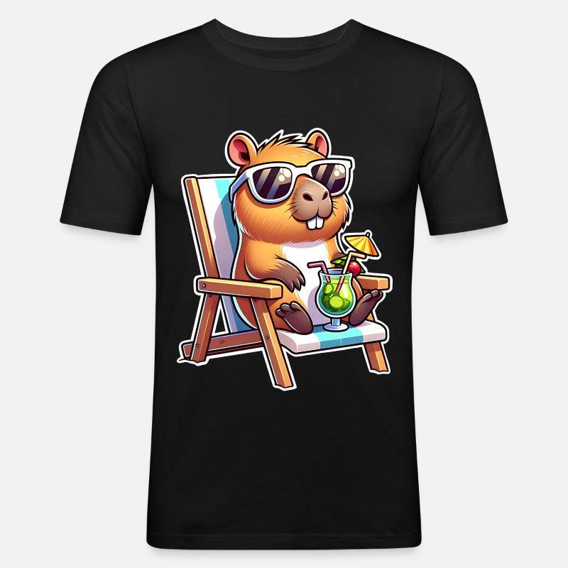 Capybara Chill - Männer Slim Fit T-Shirt - Schwarz