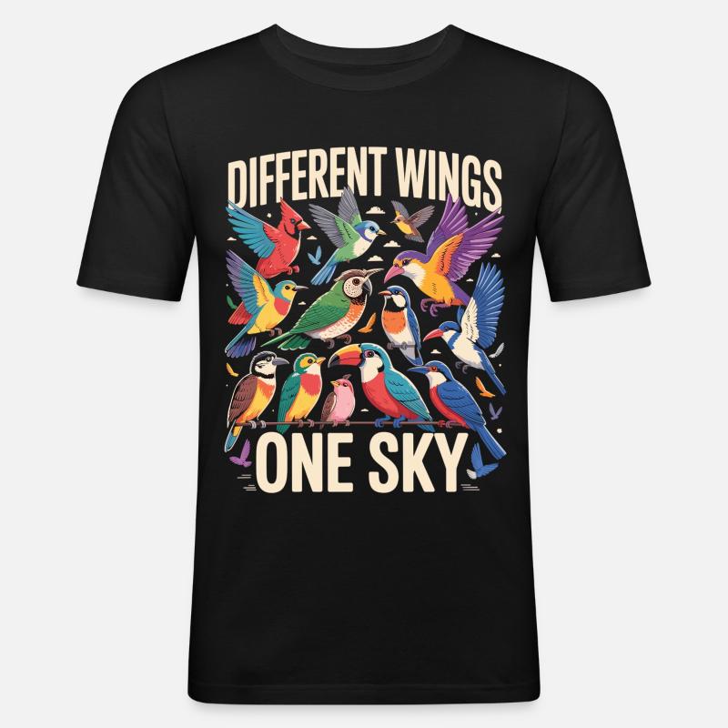 Different Wings One Sky Vogel - Männer Slim Fit T-Shirt - Schwarz