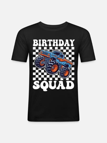 Monstertruck Birthday Squad - Männer Slim Fit T-Shirt - Schwarz