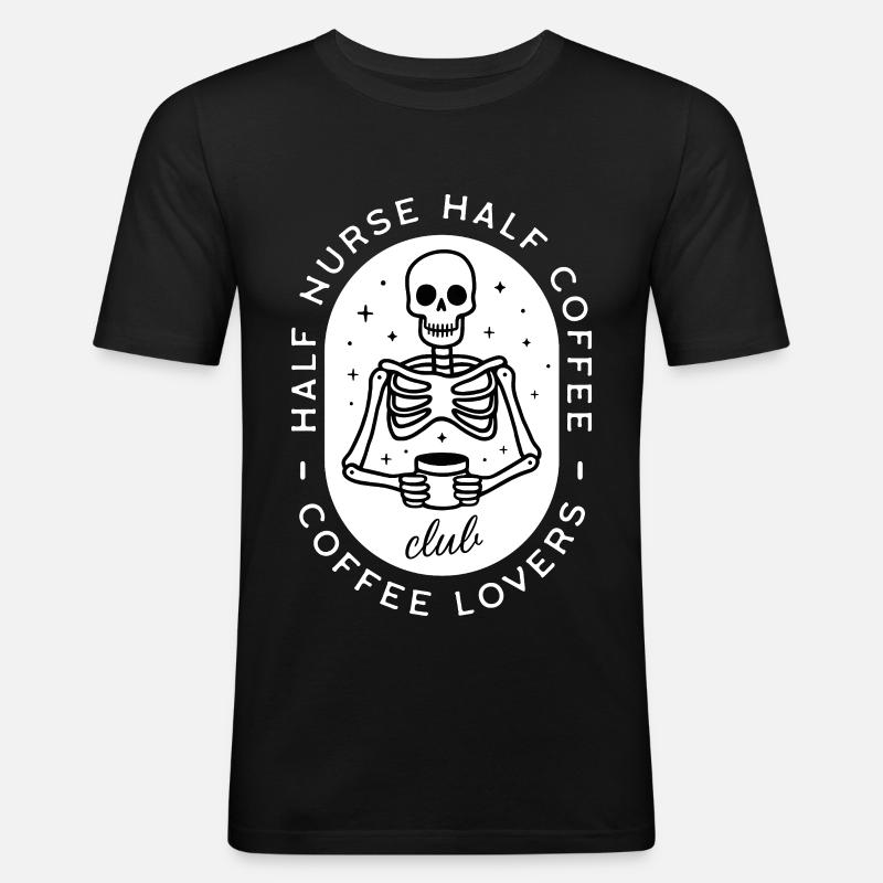 Krankenschwester Kaffee pflegt dunklen Humor-Skelett - Männer Slim Fit T-Shirt - Schwarz