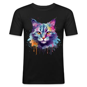 Bunte Splash Art Australische Nebelkatzengesicht - Männer Slim Fit T-Shirt - Schwarz - Vorne - Nik (191cm)