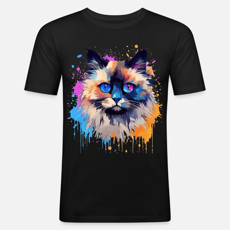Bunte Birman-Katzengesicht-Splash-Kunst - Männer Slim Fit T-Shirt - Schwarz