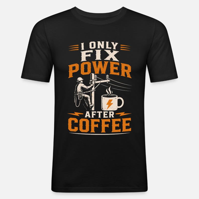 Elektriker Kaffee Spannung Kabel Technik - Männer Slim Fit T-Shirt - Schwarz