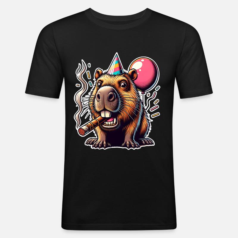 Capybara Party - Männer Slim Fit T-Shirt - Schwarz