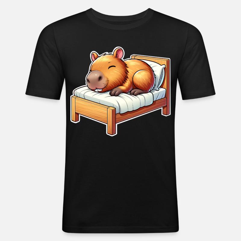 Capybara Schlafen - Männer Slim Fit T-Shirt - Schwarz