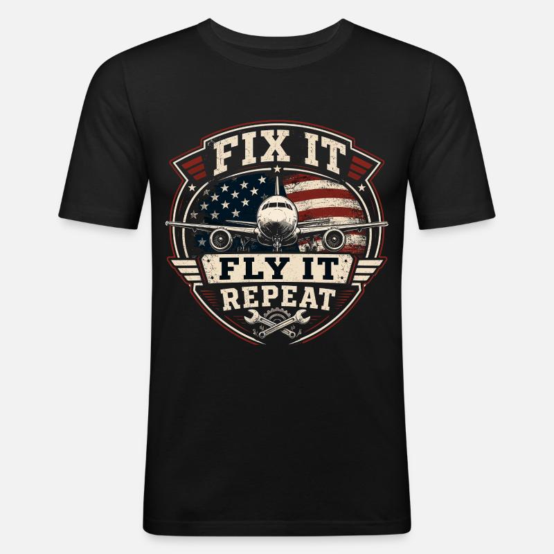 Luftfahrt Wartung Flugzeug Technik Profi - Männer Slim Fit T-Shirt - Schwarz
