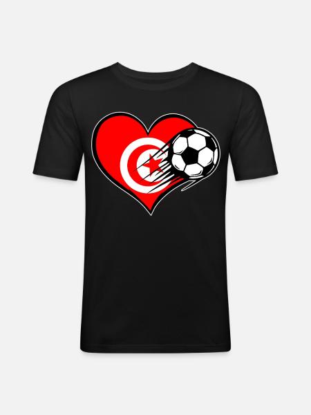 Tunisia Flag Football with Heart - Men's Slim Fit T-Shirt - black