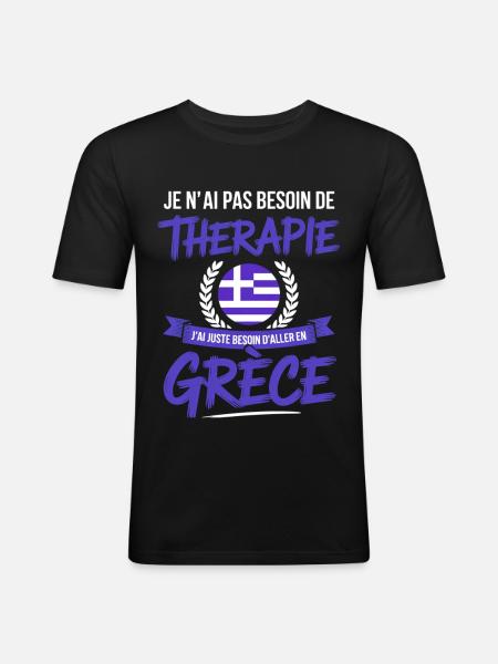 Besoin de Grèce Pas de thérapie - T-shirt près du corps Homme - noir