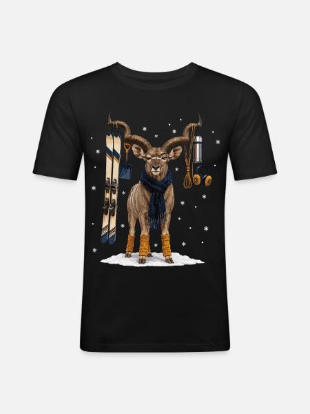 Funny kudu on winter vacation - Men's Slim Fit T-Shirt - black