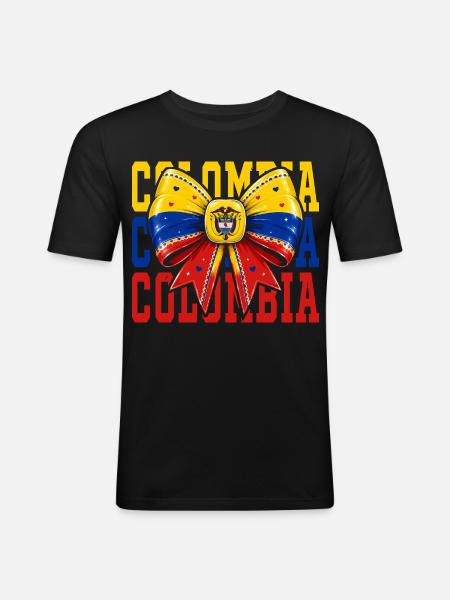 Kolumbien-Flaggenbogen | Kolumbianischer Coquette-Stil - Männer Slim Fit T-Shirt - Schwarz