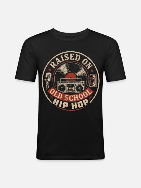 Opgegroeid met Old School Hip Hop | Retro Muziek - Mannen slim fit T-shirt - zwart