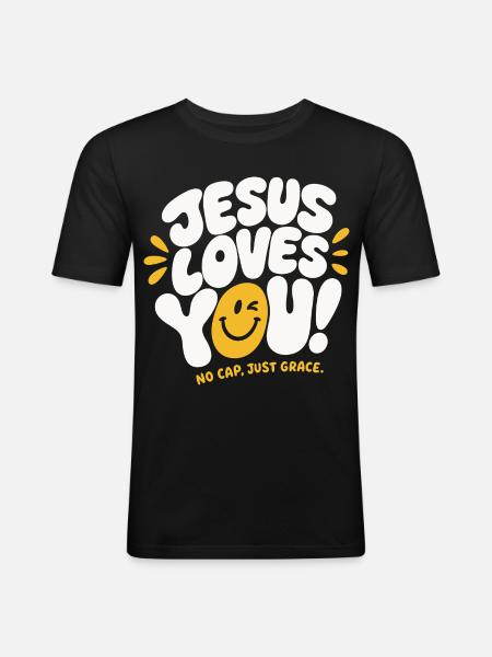Jesus Loves You Grace Design - Men's Slim Fit T-Shirt - black