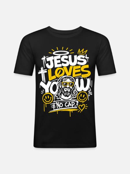 Jésus t’aime Design sans casquette - T-shirt près du corps Homme - noir