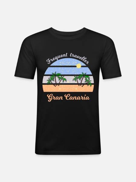 Gran Canaria Palmenstrand Retro - Männer Slim Fit T-Shirt - Schwarz