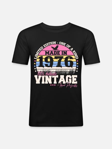Vintage 1976 Geburtstag Geschenk 50 Jahre Retro - Männer Slim Fit T-Shirt - Schwarz