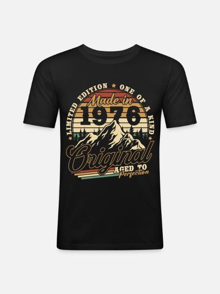1976 Jahrgang Vintage Geburtstag Geschenk Retro - Männer Slim Fit T-Shirt - Schwarz