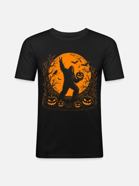 Halloween, Bigfoot, Moon, Pumpkin - Men's Slim Fit T-Shirt - black