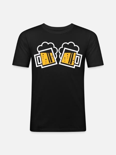 2 Bayrische Bierkrüge Prosten (Bier / NEG 2C) - Männer Slim Fit T-Shirt - Schwarz