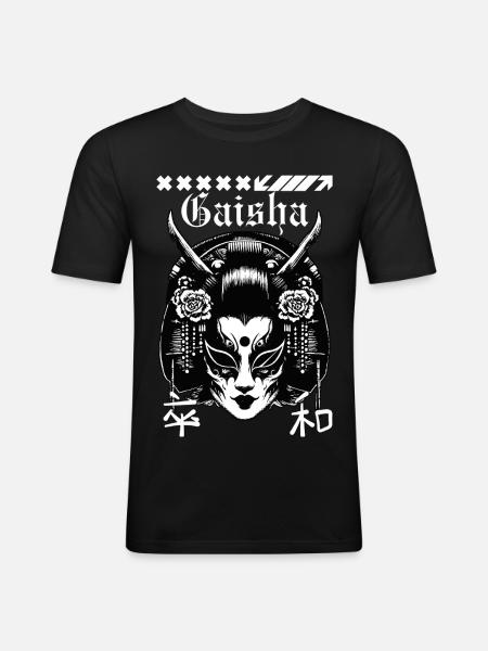 Geisha Maske Gothic - Männer Slim Fit T-Shirt - Schwarz