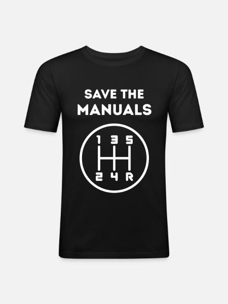 Save The Manuals, white print - Men's Slim Fit T-Shirt - black