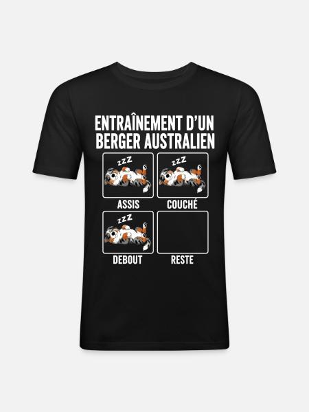 Chien Entraînement Berger Australien - T-shirt près du corps Homme - noir