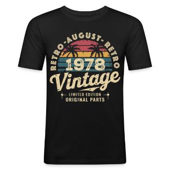Vintage August 1978 Geburtstag August 1978 Berg - Männer Slim Fit T-Shirt - Schwarz - Vorne - Nik (191cm)