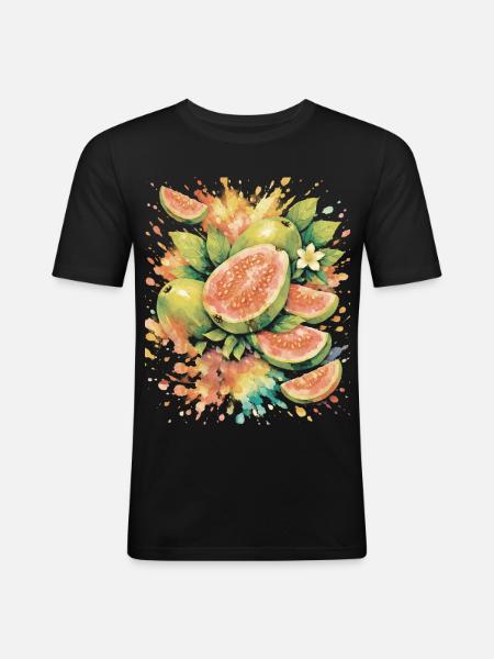 Goyave Tropique Fruit Exotique Splash Art - T-shirt près du corps Homme - noir