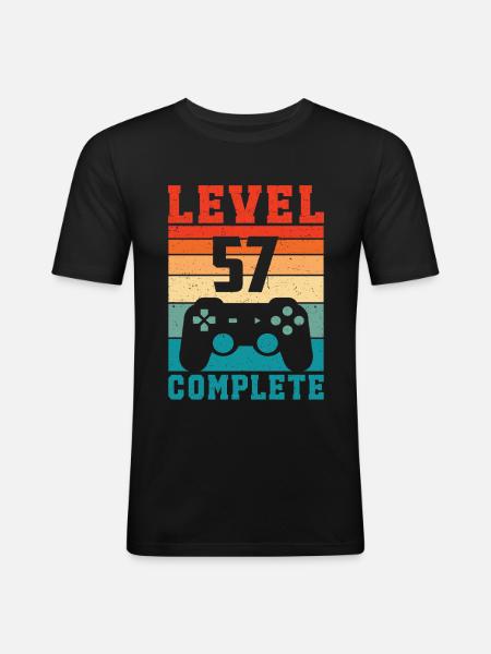 57-års fødselsdagsniveau 57 Fuldendt 57 år Gamer - Herre Slim Fit T-Shirt - sort