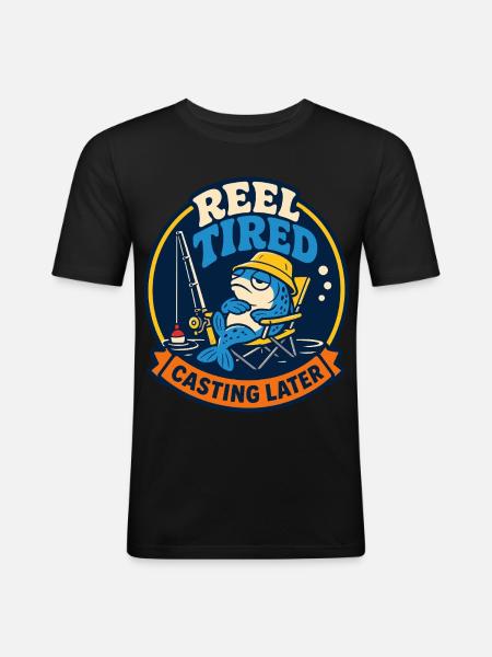 Moulinet fatigué – Pêche plus tard - T-shirt près du corps Homme - noir