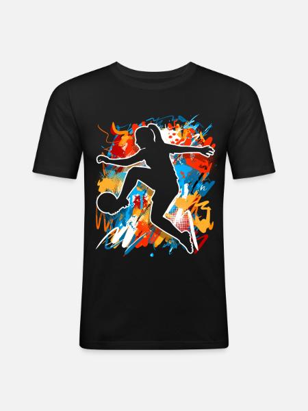 Frauen Fußball - Männer Slim Fit T-Shirt - Schwarz