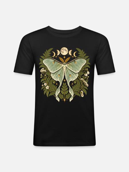 Lunafalter mit Mondphasen - Männer Slim Fit T-Shirt - Schwarz