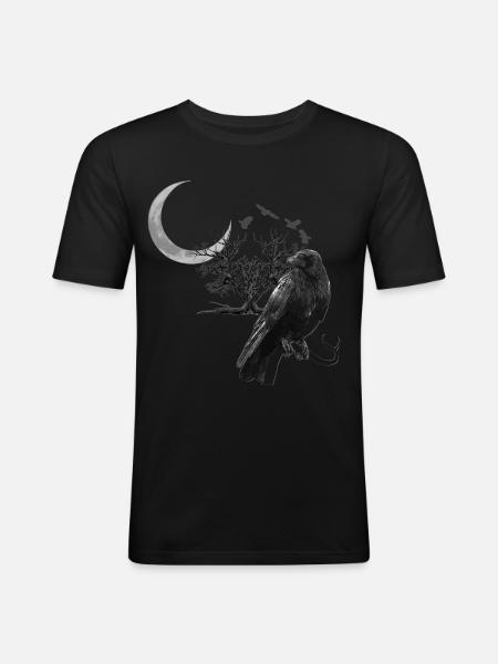 Rabe Mond Baum Gothic Pagan T Shirt - Männer Slim Fit T-Shirt - Schwarz