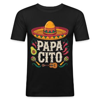 Papacito Mexico Style - Cadeau pour papa - T-shirt près du corps Homme - noir - Devant - Nik (191cm)