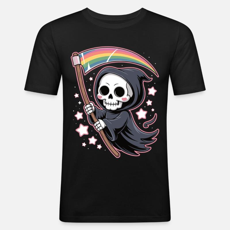 Niedlicher Sensenmann mit Regenbogen - Männer Slim Fit T-Shirt - Schwarz