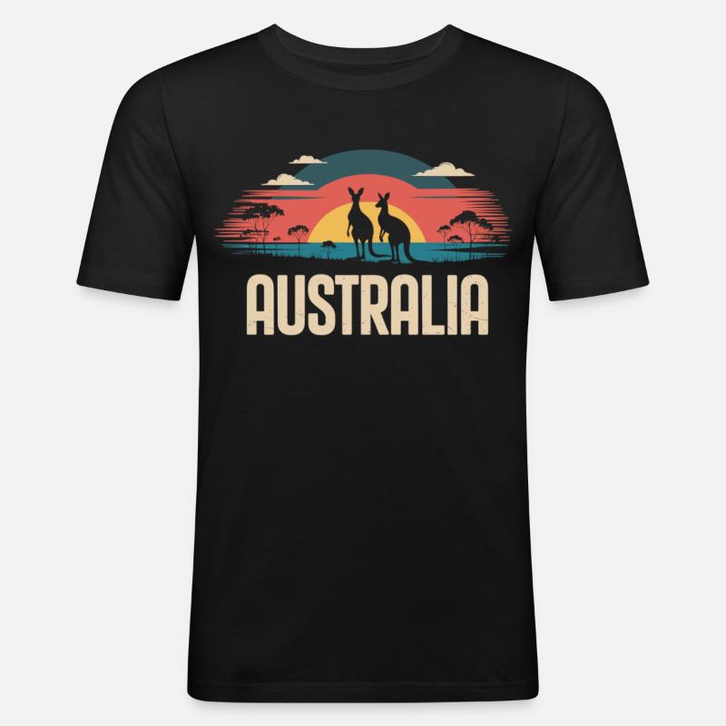 Australien mit Kängurus im Outback - Männer Slim Fit T-Shirt - Schwarz