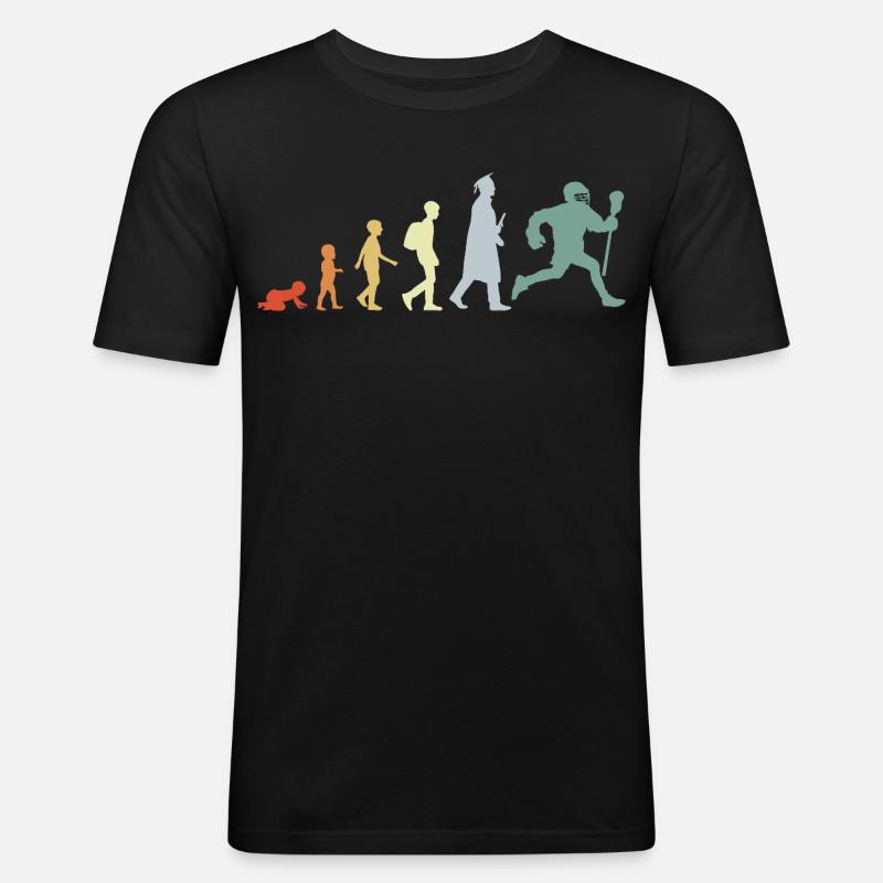 Evolution eines Lacrosse Spielers - Männer Slim Fit T-Shirt - Schwarz