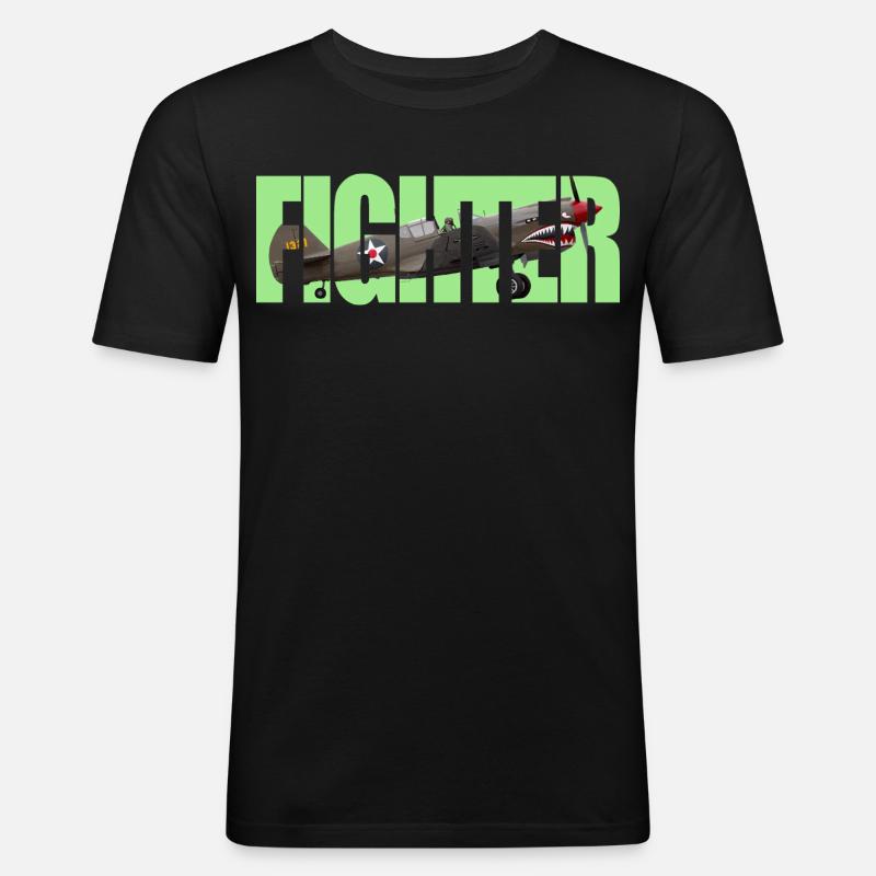 Fighter P-40 Warhawk - Männer Slim Fit T-Shirt - Schwarz