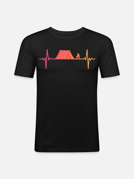 Camping Tent Sunset Heartbeat Tent - Men's Slim Fit T-Shirt - black