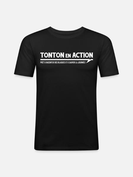 TONTON en ACTION - T-shirt près du corps Homme - noir