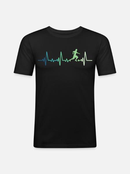 Fußball-Heartbeat-Fußballer - Männer Slim Fit T-Shirt - Schwarz