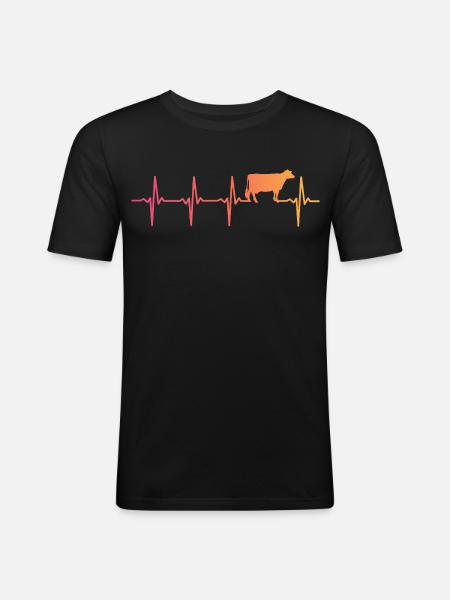 Cow Sunset Heartbeat Cows Farmer - Men's Slim Fit T-Shirt - black