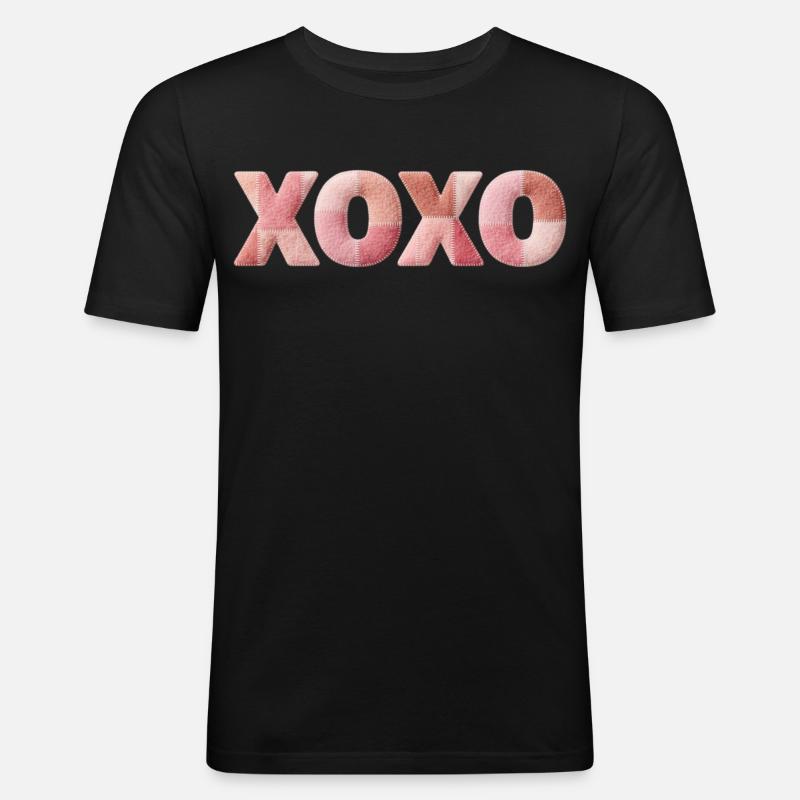 XOXO Patchwork Spruch Kuss Umarmung - Männer Slim Fit T-Shirt - Schwarz