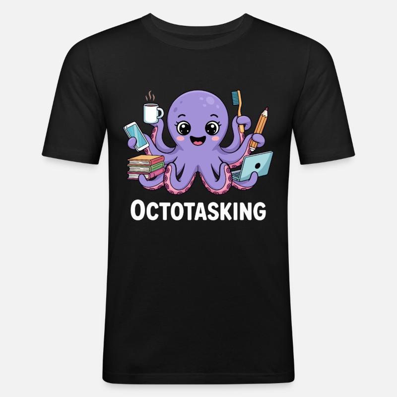 Octotasking Krake im Multitasking Modus - Männer Slim Fit T-Shirt - Schwarz