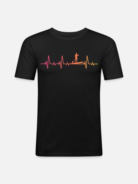 Sunset Heartbeat Stand-up-Paddle - Männer Slim Fit T-Shirt - Schwarz