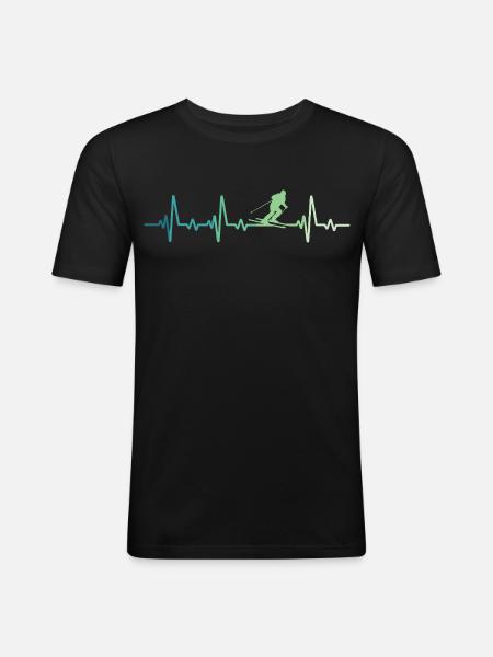 Skiing Skiing Heartbeat Skiing - Men's Slim Fit T-Shirt - black