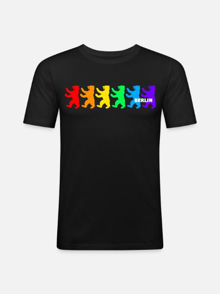 Berliner Bären / Regenbogenfarben - Männer Slim Fit T-Shirt - Schwarz
