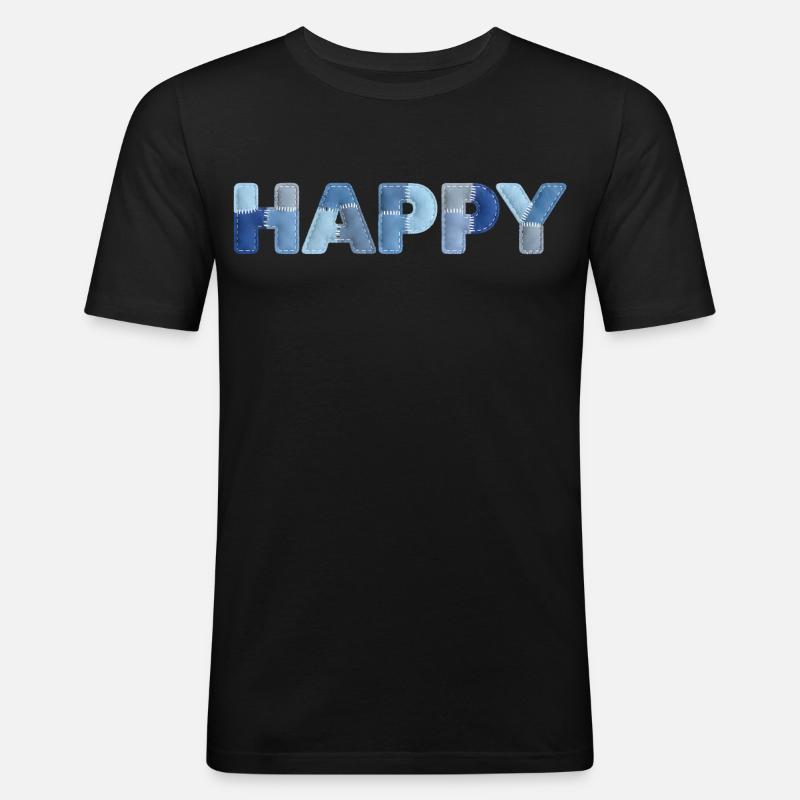 HAPPY Denim Patchwork neuer Trend - Männer Slim Fit T-Shirt - Schwarz