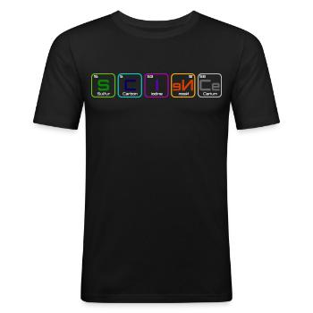 "Wissenschaft" mit den Elementen - Männer Slim Fit T-Shirt - Schwarz - Vorne - Nik (191cm)