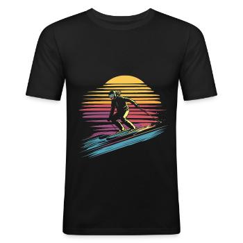 Frau Ski fahren vintage - Männer Slim Fit T-Shirt - Schwarz - Vorne - Nik (191cm)